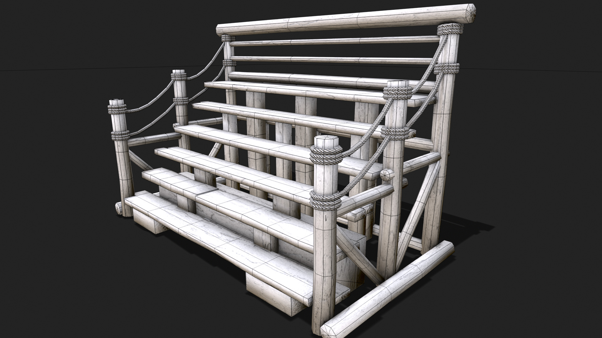 Medieval Wooden Bleacher Tribune 4 Low-poly 3D model_5