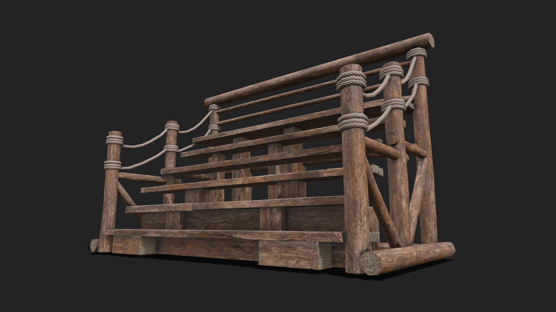 Medieval Wooden Bleacher Tribune 4 Low-poly 3D model_4