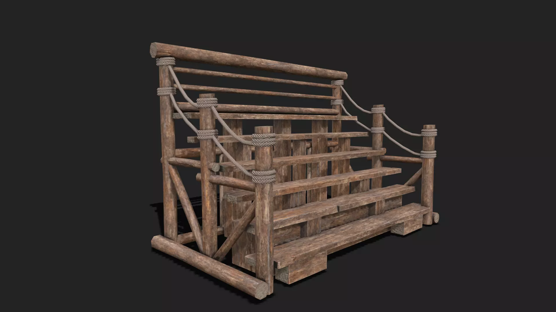 Medieval Wooden Bleacher Tribune 4 Low-poly 3D model_0