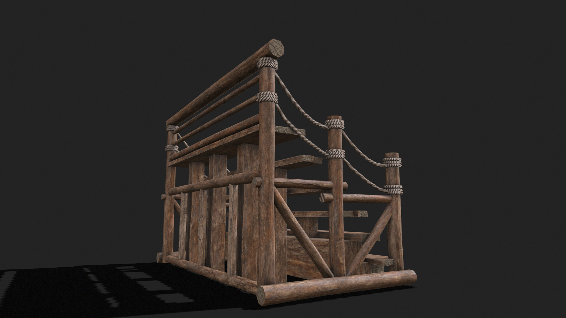 Medieval Wooden Bleacher Tribune 4 Low-poly 3D model_3