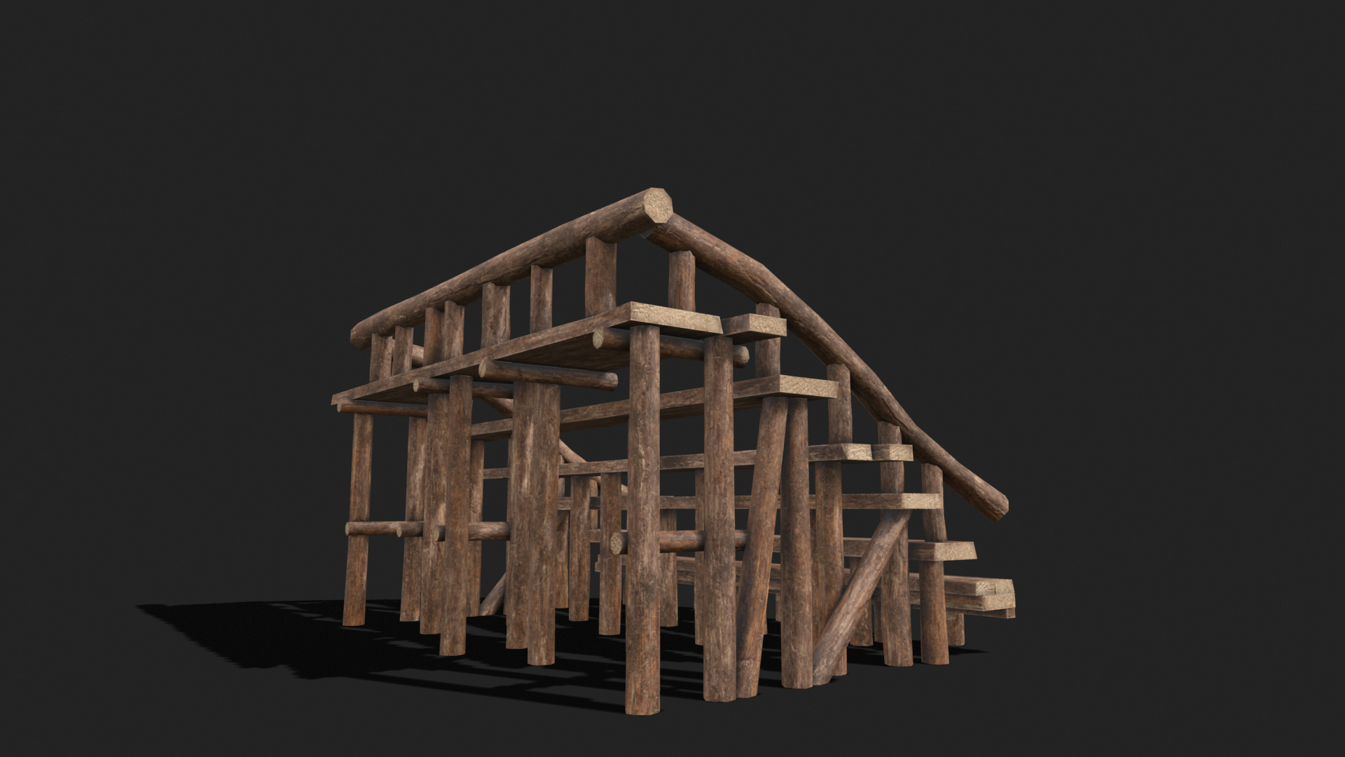 Medieval Wooden Bleacher Tribune 5 Low-poly 3D model_3