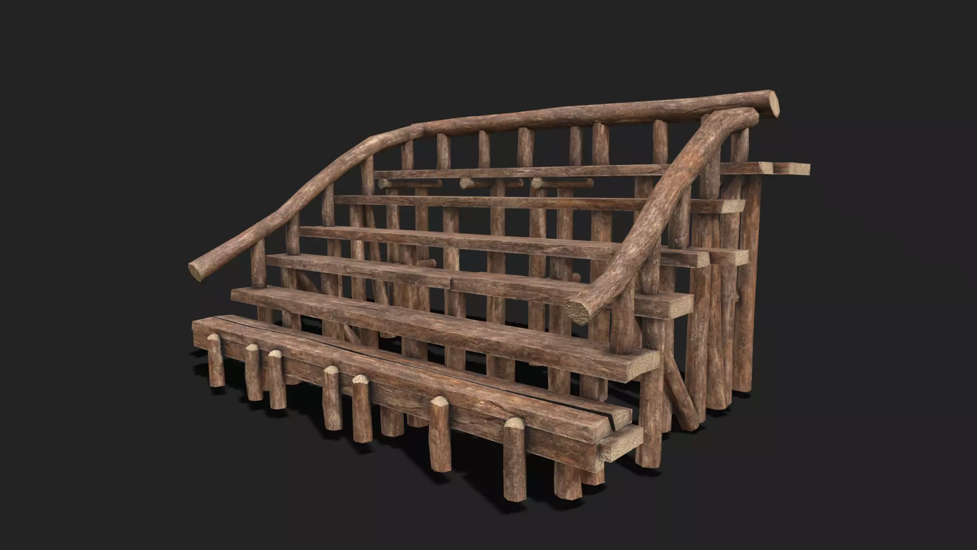 Medieval Wooden Bleacher Tribune 5 Low-poly 3D model_0