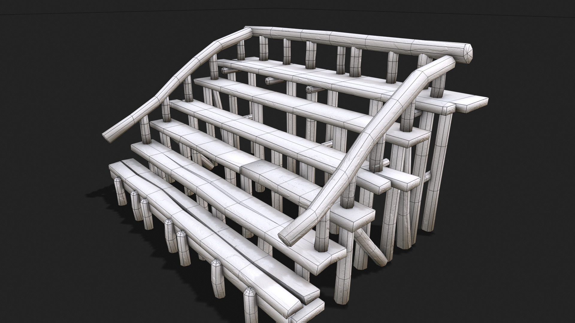 Medieval Wooden Bleacher Tribune 5 Low-poly 3D model_7