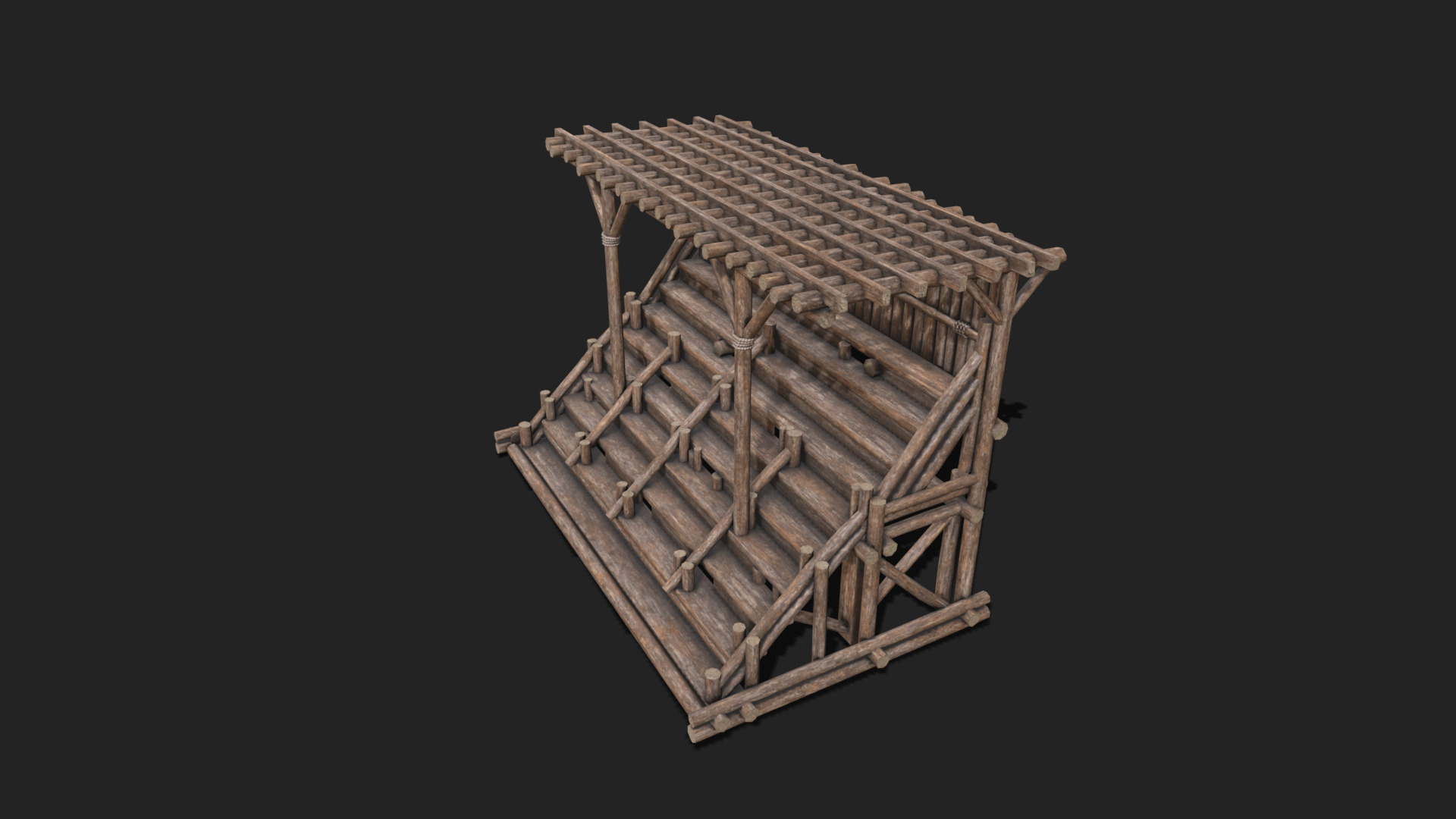 Medieval Wooden Bleacher Tribune 6 Low-poly 3D model_7
