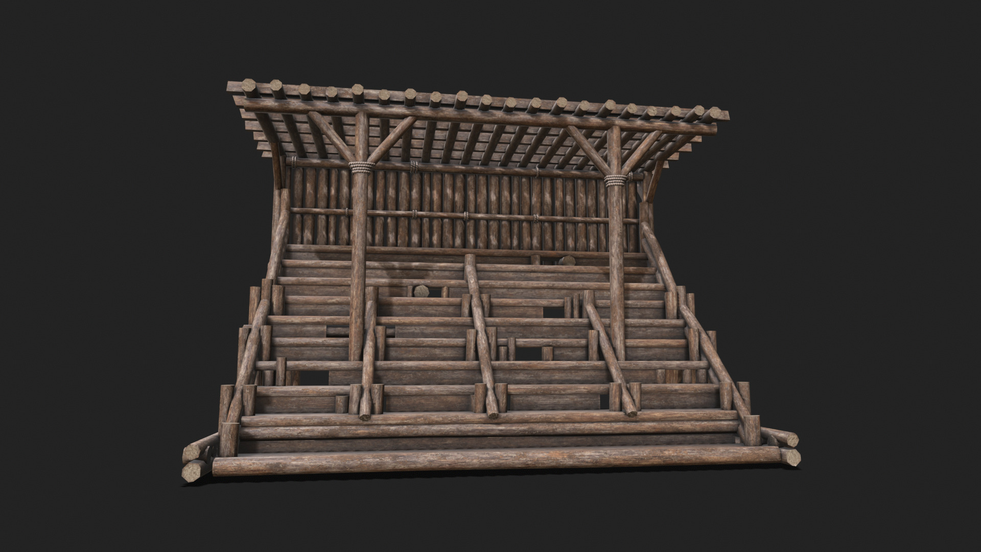 Medieval Wooden Bleacher Tribune 6 Low-poly 3D model_1