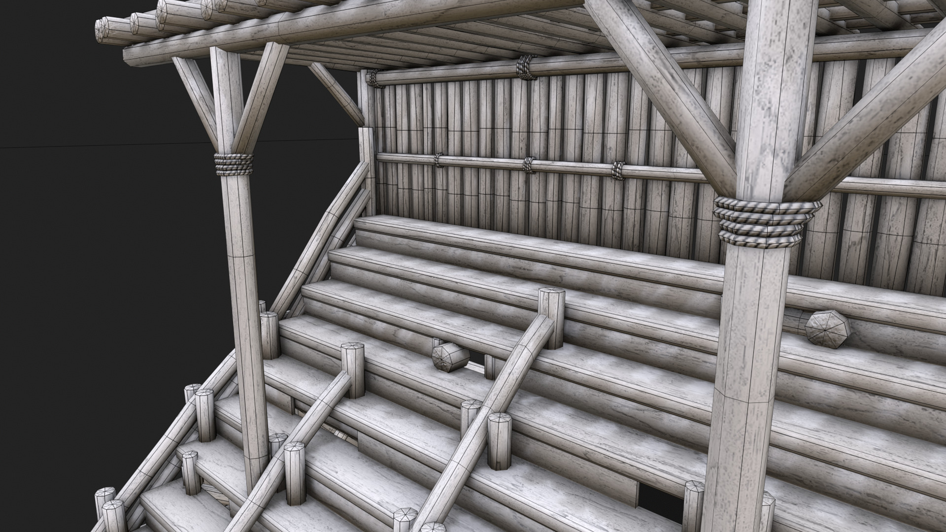 Medieval Wooden Bleacher Tribune 6 Low-poly 3D model_9