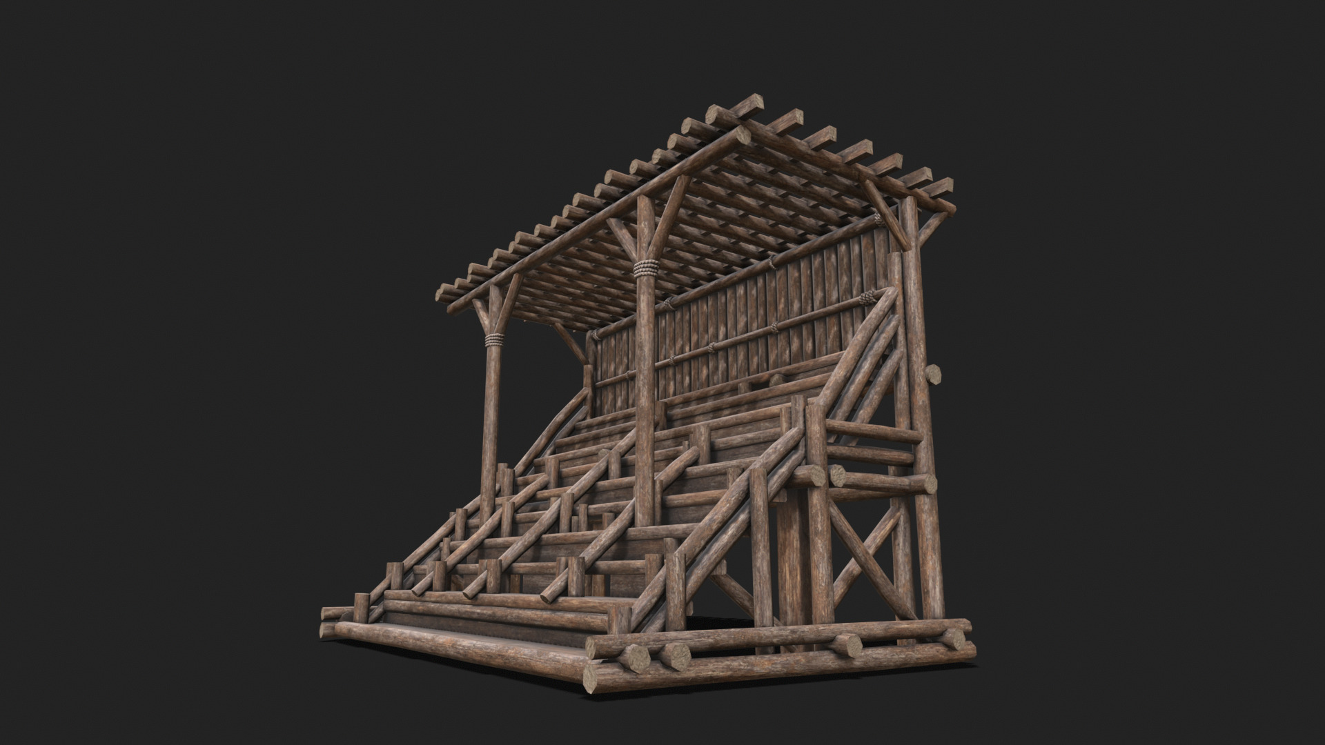 Medieval Wooden Bleacher Tribune 6 Low-poly 3D model_6