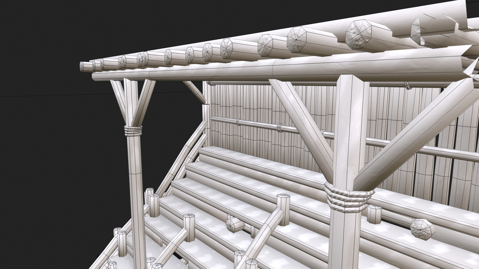 Medieval Wooden Bleacher Tribune 6 Low-poly 3D model_10