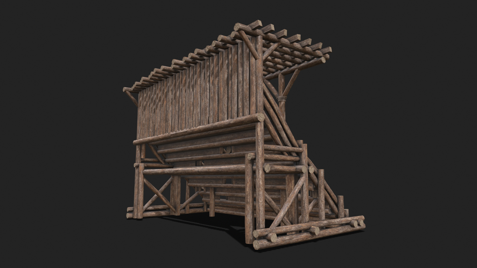 Medieval Wooden Bleacher Tribune 6 Low-poly 3D model_4