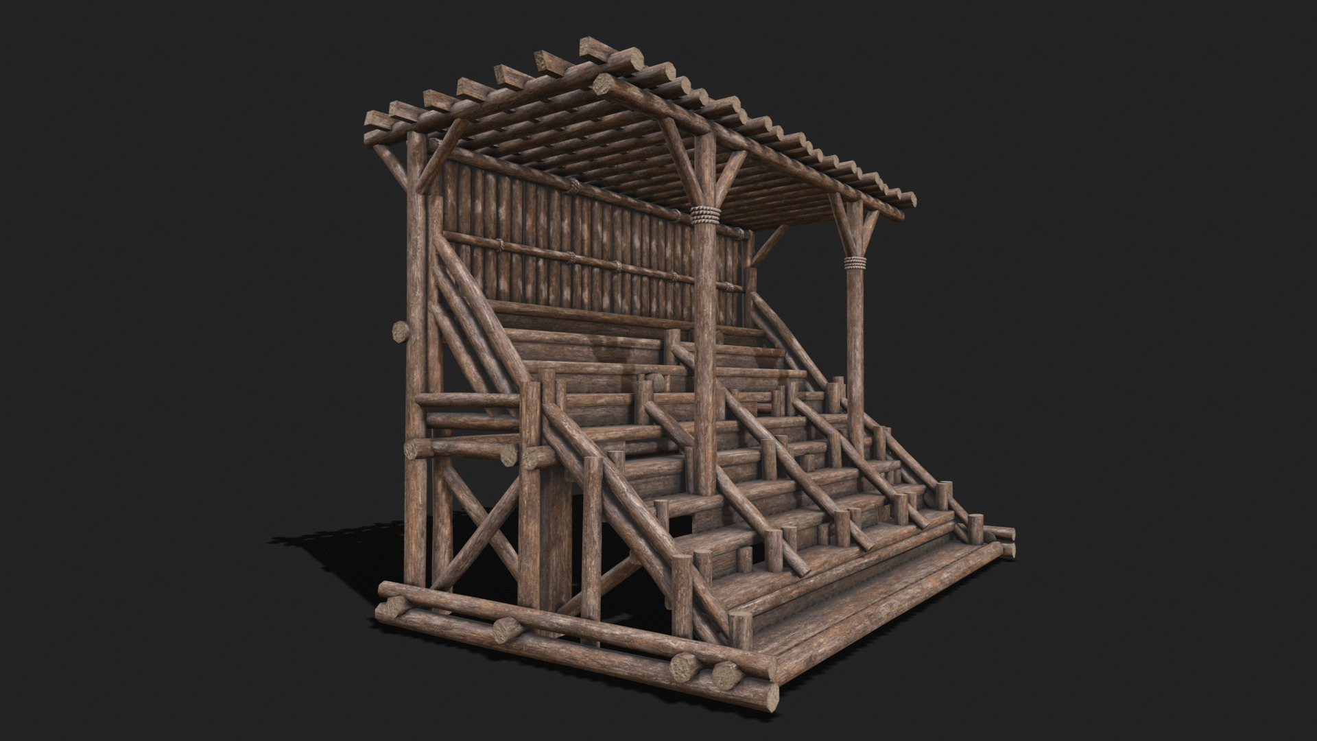 Medieval Wooden Bleacher Tribune 6 Low-poly 3D model_2