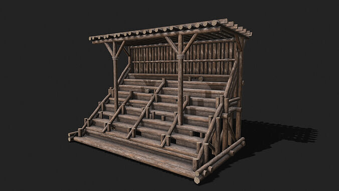Medieval Wooden Bleacher Tribune 6 Low-poly 3D model