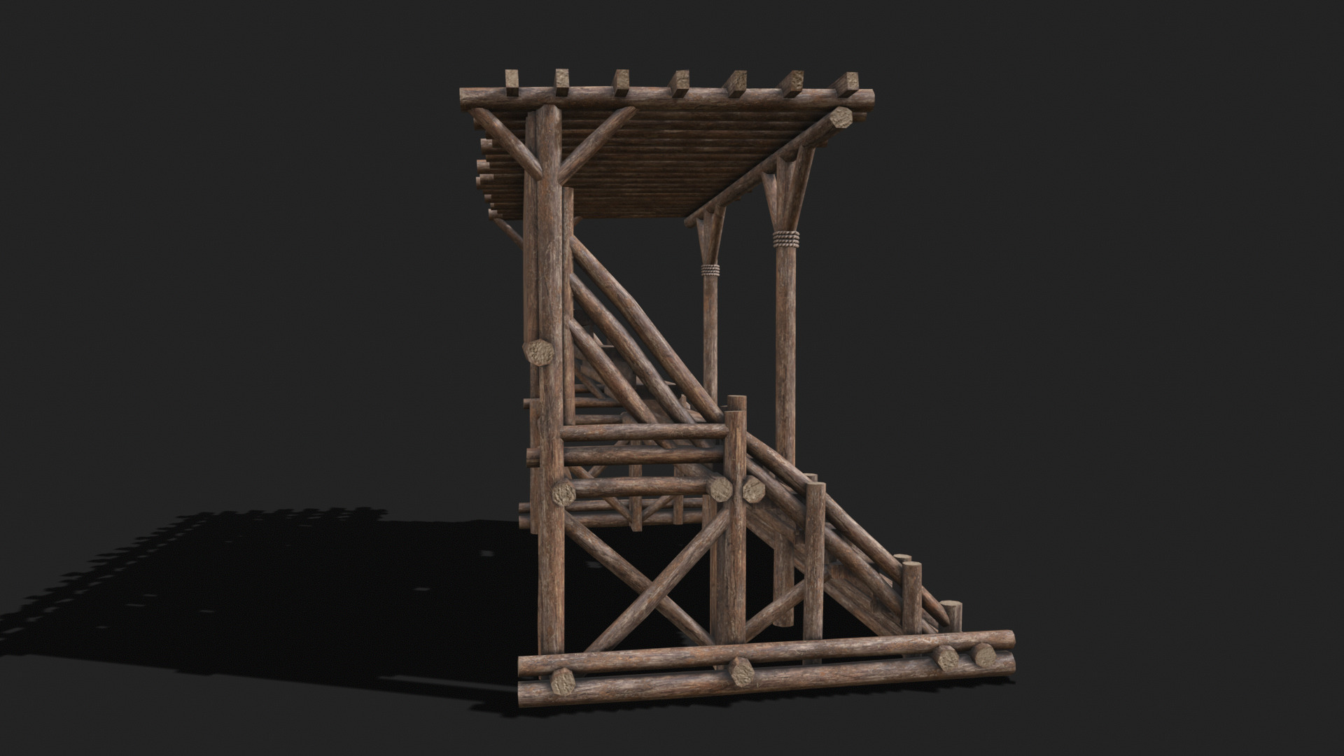 Medieval Wooden Bleacher Tribune 6 Low-poly 3D model_3
