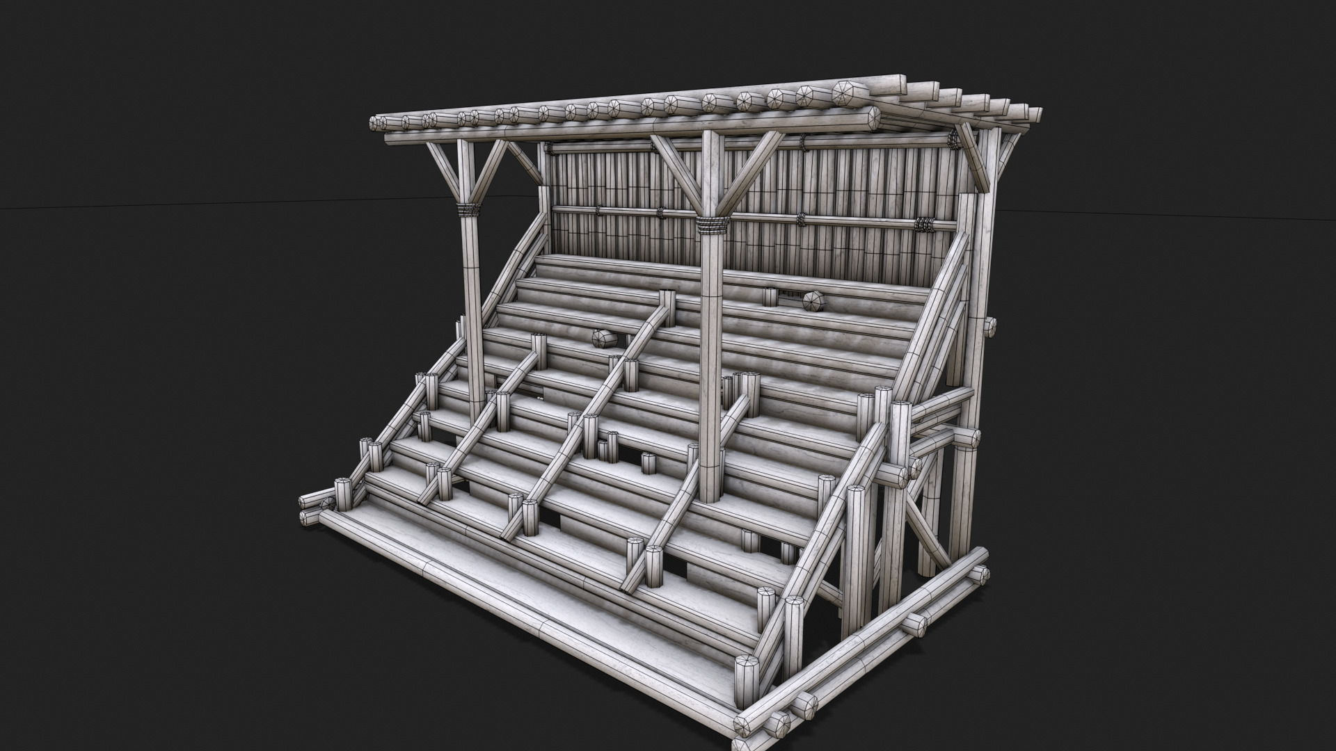 Medieval Wooden Bleacher Tribune 6 Low-poly 3D model_8