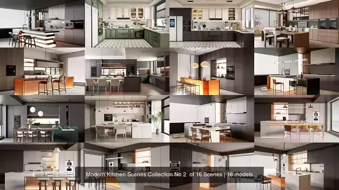 Modern Kitchen Scenes Collection No 7  of 16 Scenes 
