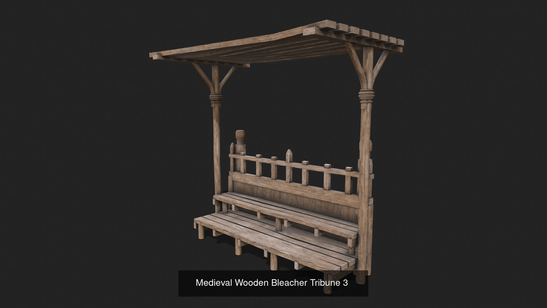 Medieval Wooden Bleacher Tribune Low Poly PBR Collection _3