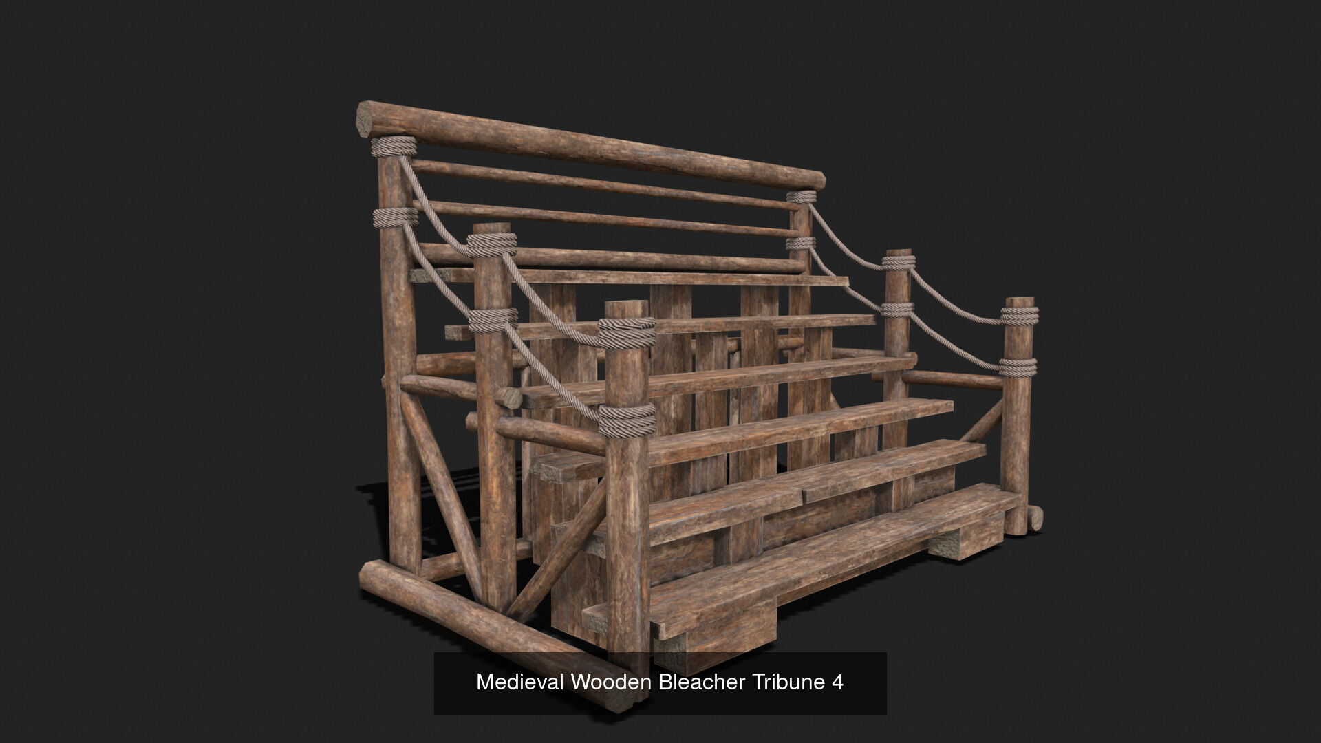 Medieval Wooden Bleacher Tribune Low Poly PBR Collection _4