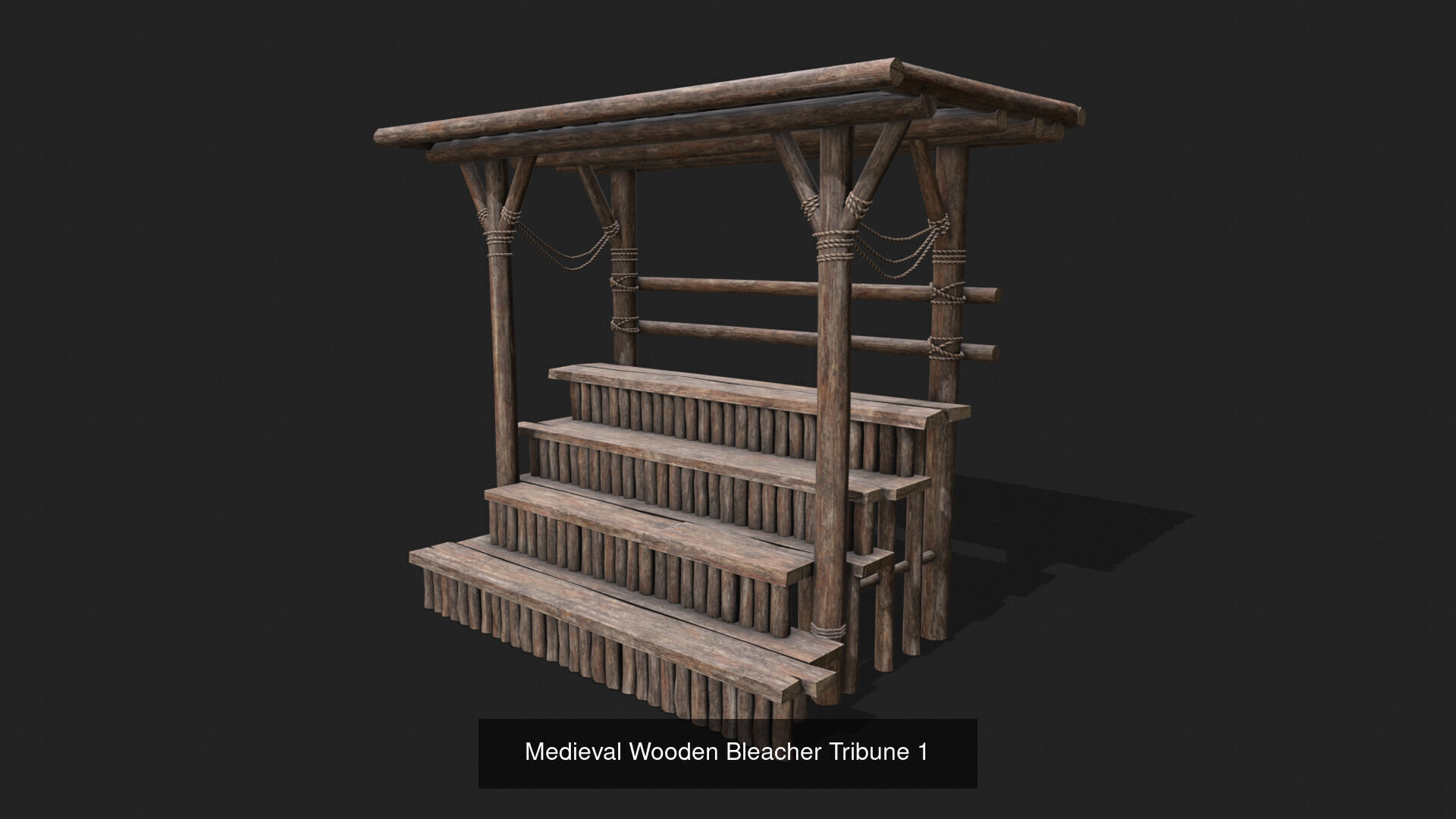 Medieval Wooden Bleacher Tribune Low Poly PBR Collection _1