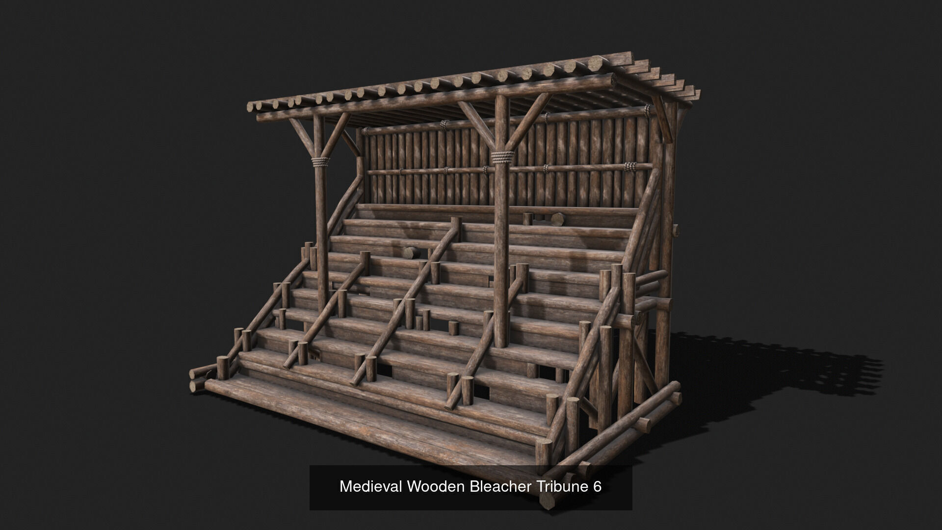 Medieval Wooden Bleacher Tribune Low Poly PBR Collection _6