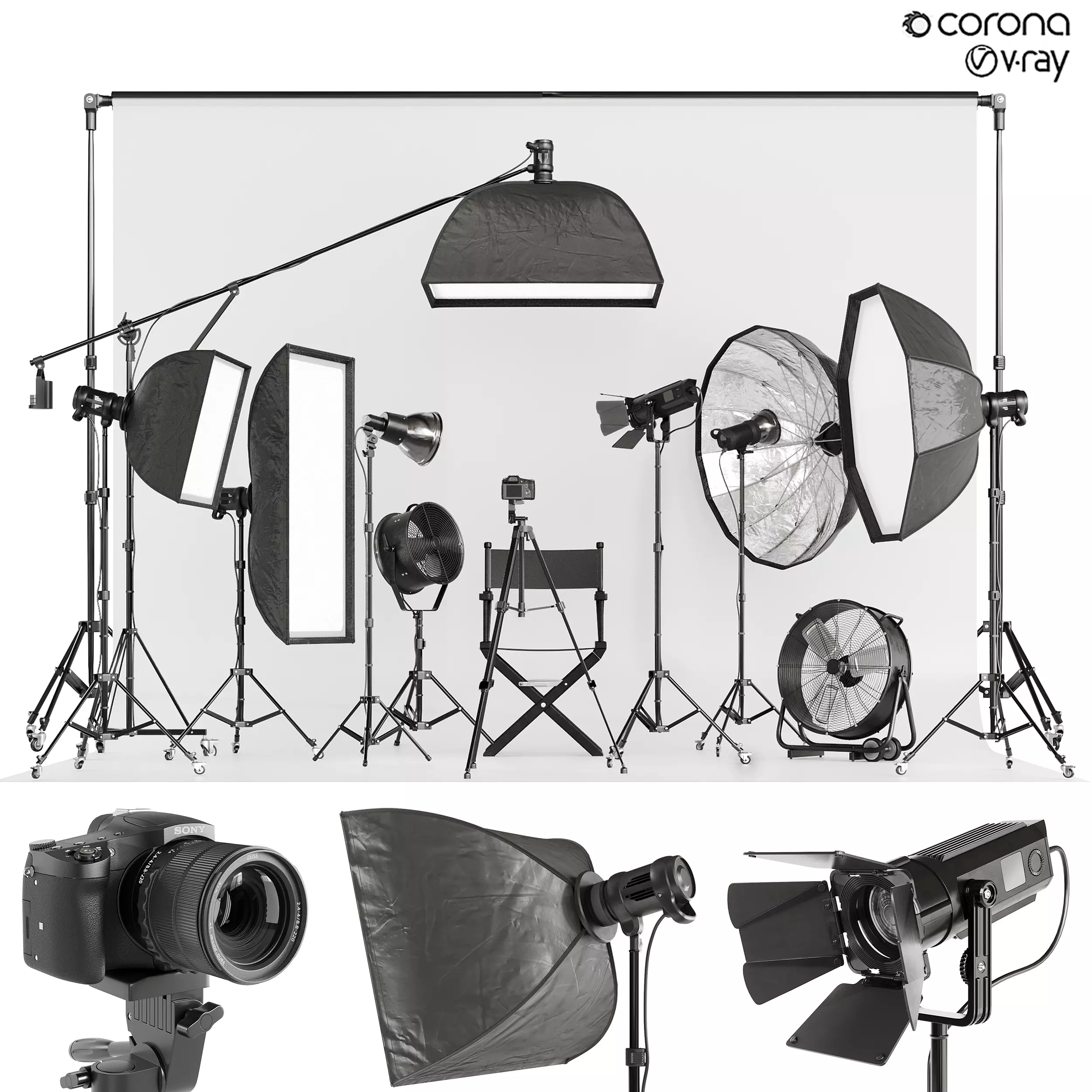 A set of equipment for a photo studio 3D model_0