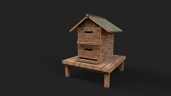 Lowpoly Honey Box Bee Farm PBR Low-poly 3D model 6