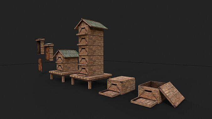 Lowpoly Honey Box Bee Farm PBR Low-poly 3D model 3
