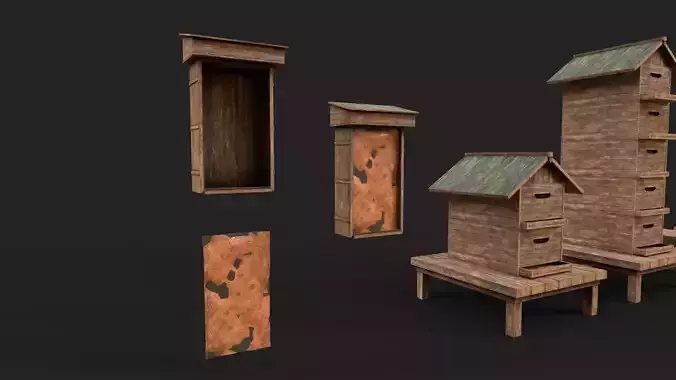 Lowpoly Honey Box Bee Farm PBR Low-poly 3D model