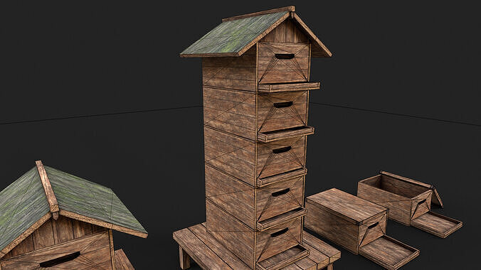 Lowpoly Honey Box Bee Farm PBR Low-poly 3D model 2