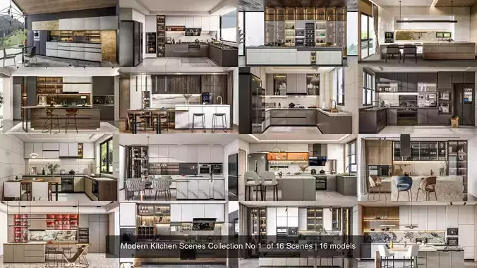 Modern Kitchen Scenes Collection No 1  of 16 Scenes 