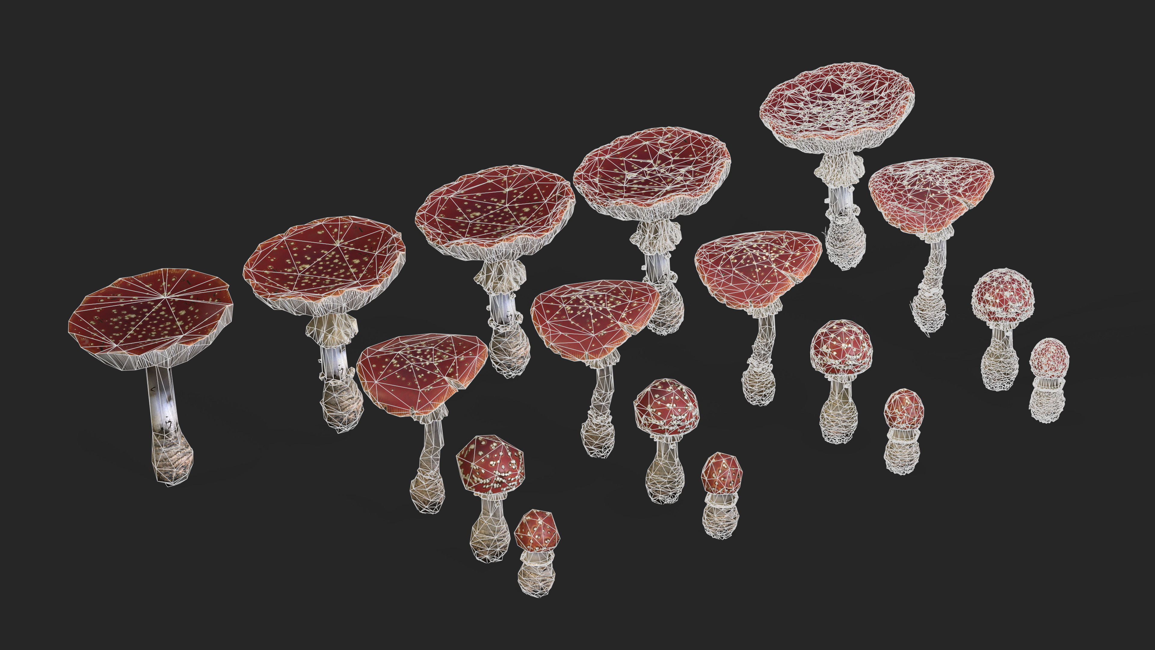 Fly agarics mushroom Low-poly 3D model_4