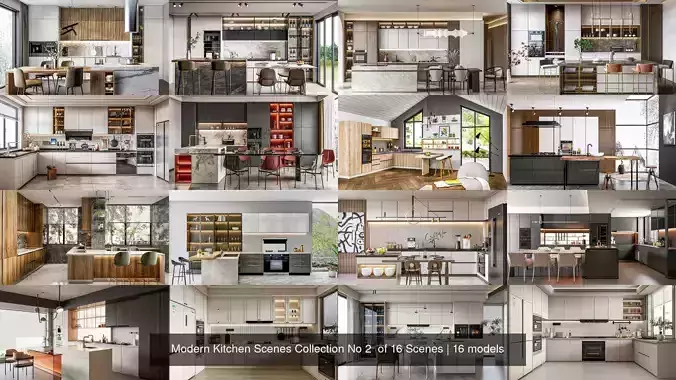 Modern Kitchen Scenes Collection No 2  of 16 Scenes 