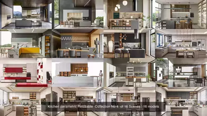 Kitchen parametric Resizable  Collection No 4  of 16 Scenes 