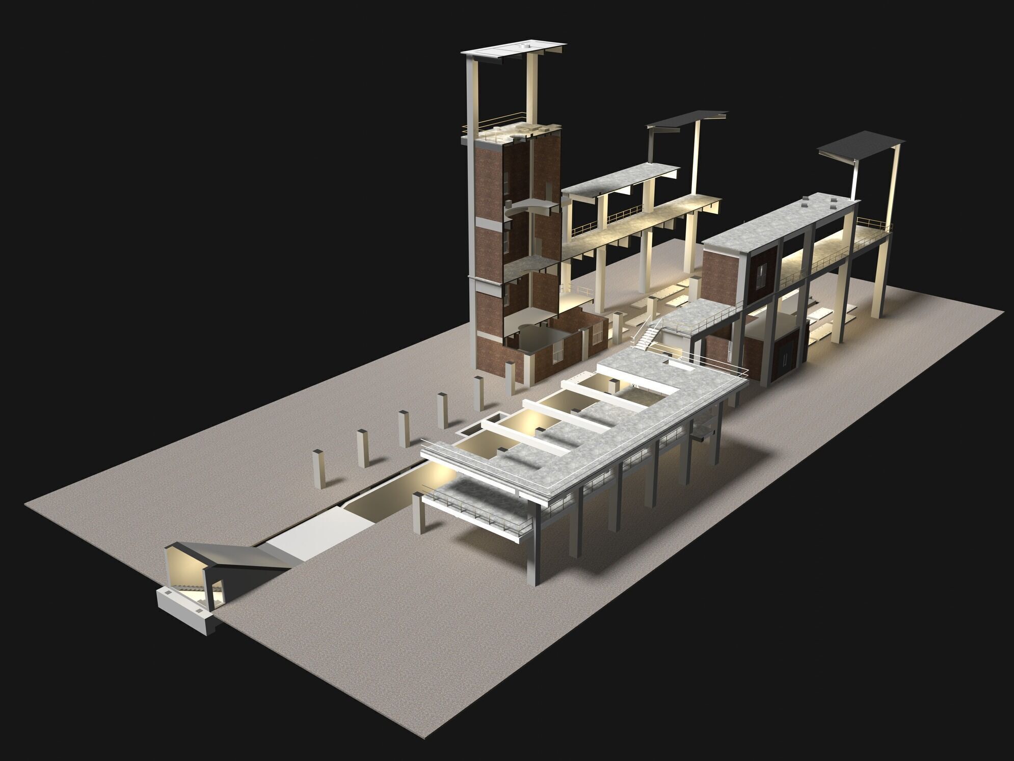 Industrial building in section cut 25i09 3D model_2