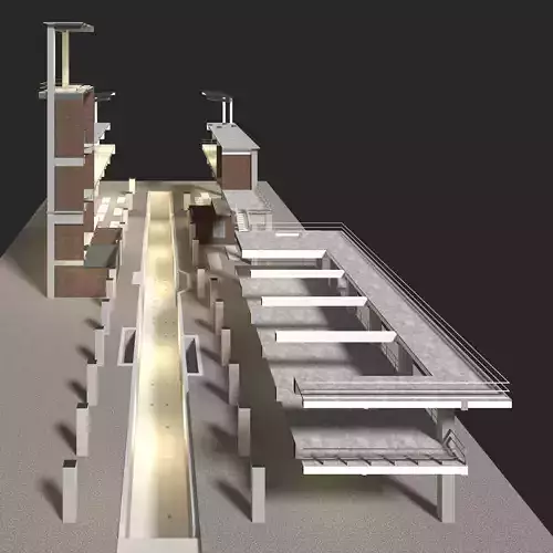 Industrial building in section cut 25i09 3D model