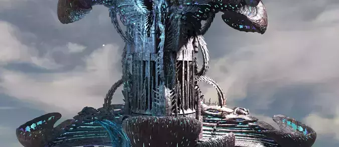 Sci fi Winter Island floating mushroom 