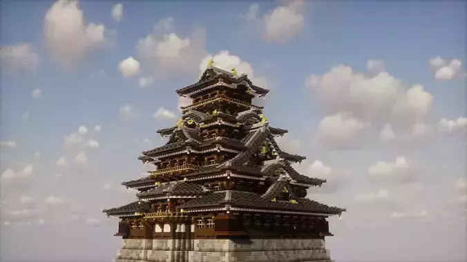  Japanese Castle  - 3D GLB MODEL  Jiu Yue Castle Hatogoe