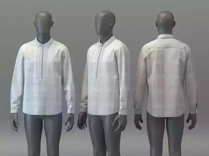 Half-Placket Plaid Shirt