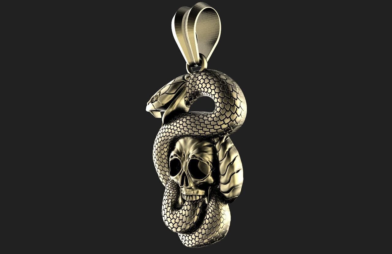 Snake and skull pendant  3D print model_1