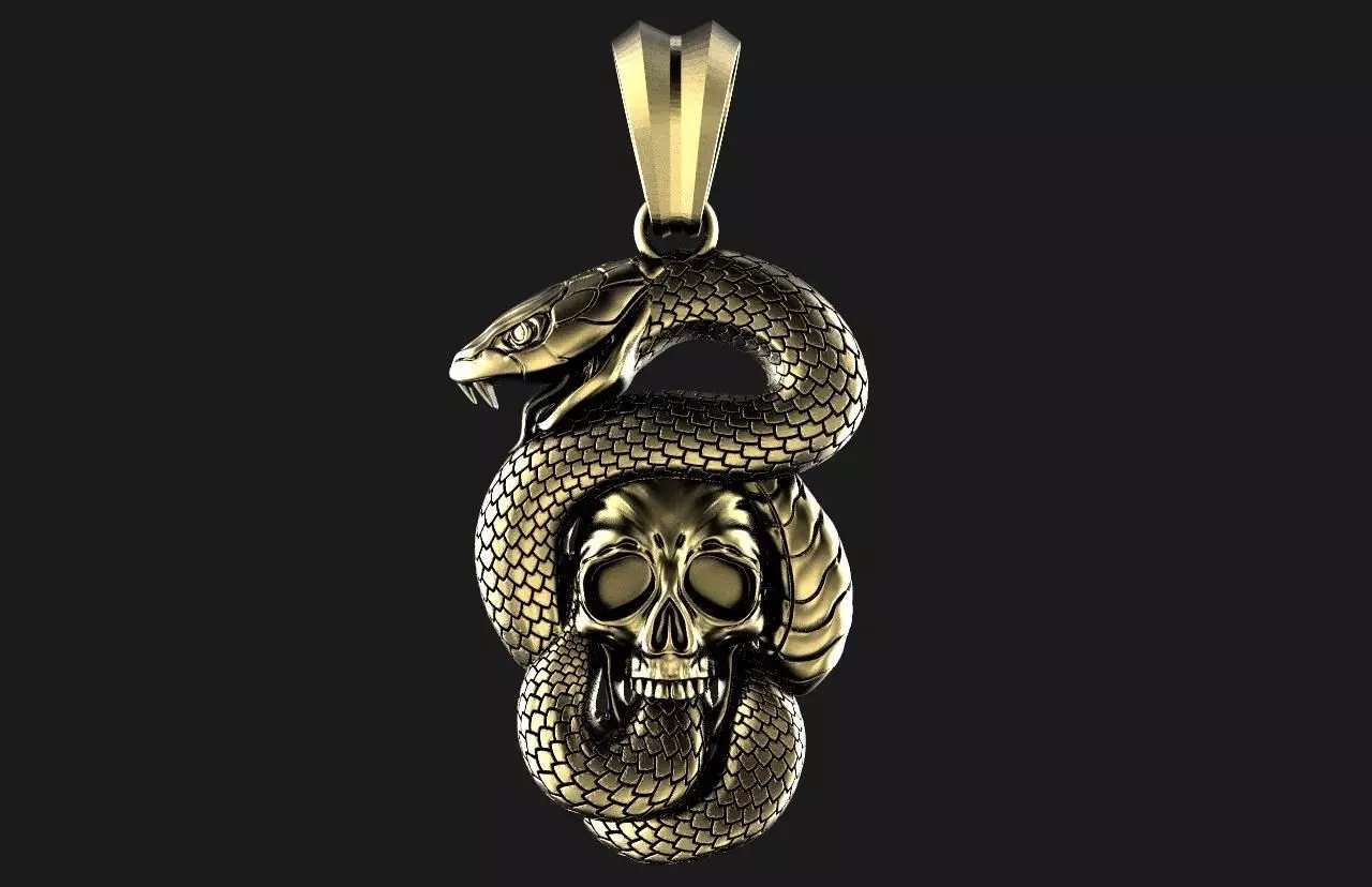 Snake and skull pendant  3D print model_0
