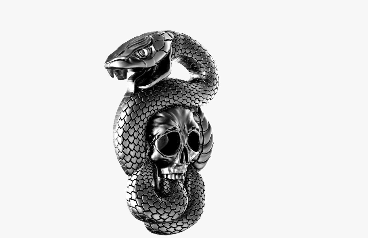 Snake and skull pendant  3D print model_6