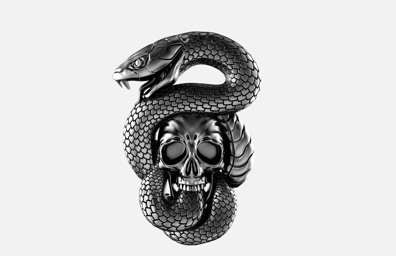 Snake and skull pendant  3D print model_4