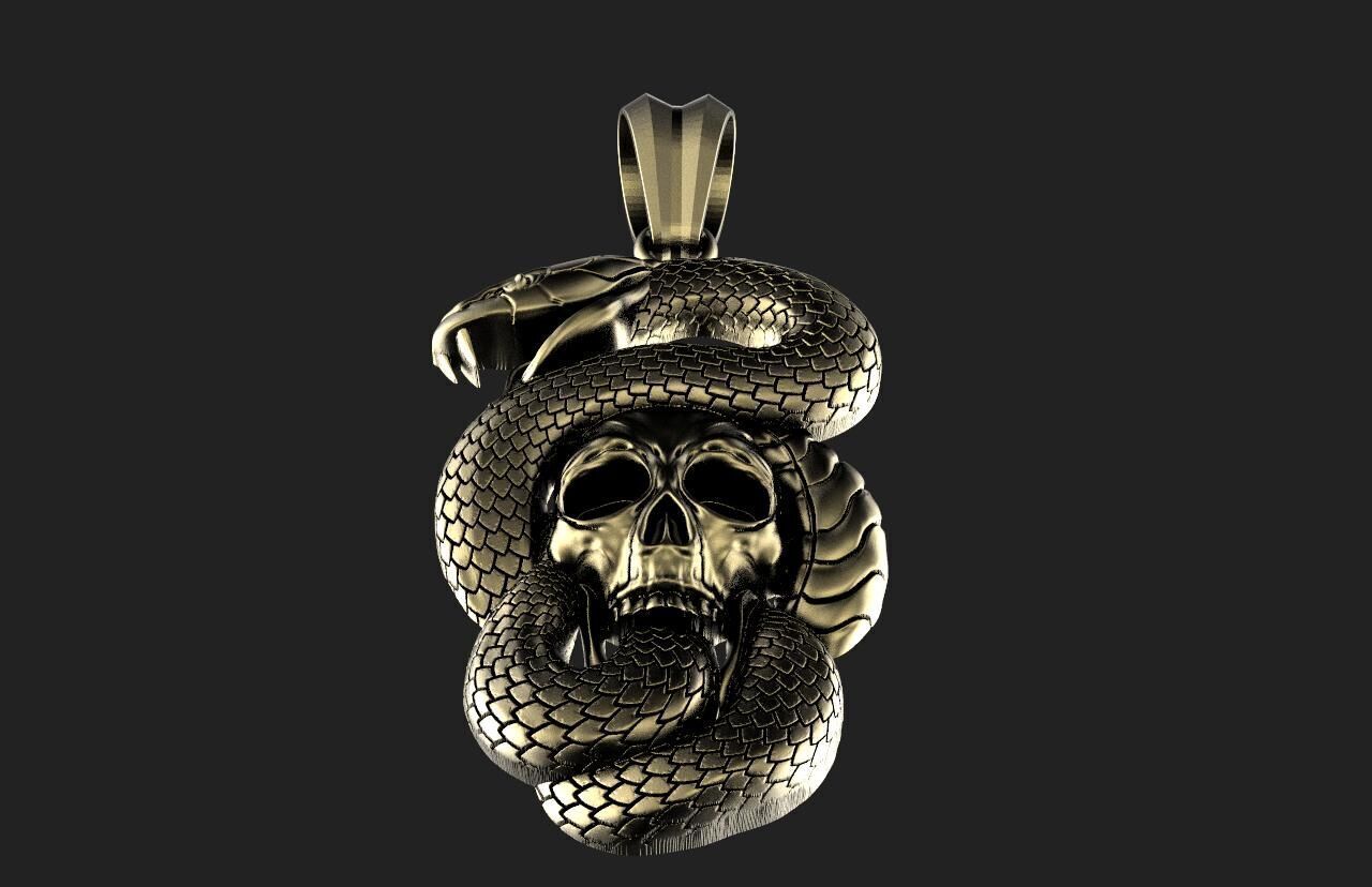Snake and skull pendant  3D print model_3