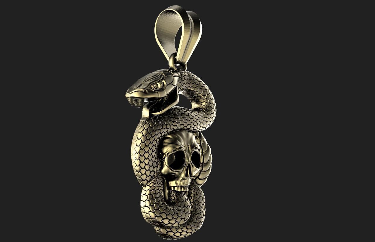 Snake and skull pendant  3D print model_2