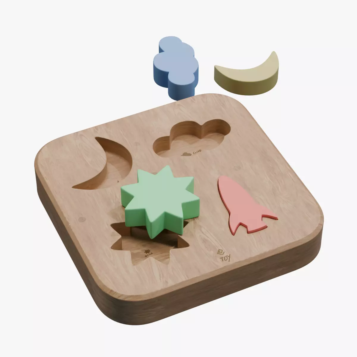 kids wooden shape matching toy Shapes Sorting Toy for Kids 3D model_0