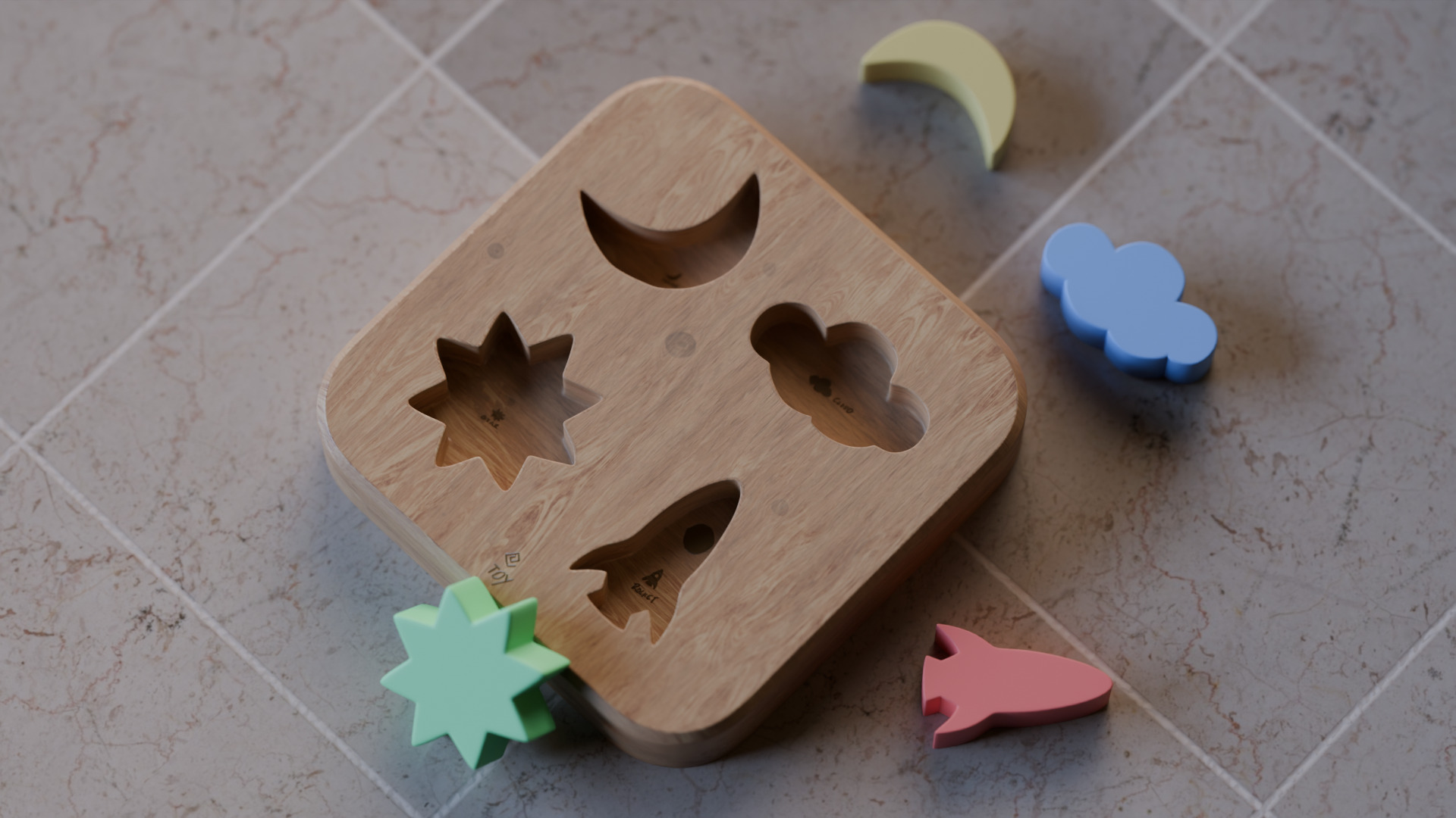kids wooden shape matching toy Shapes Sorting Toy for Kids 3D model_6