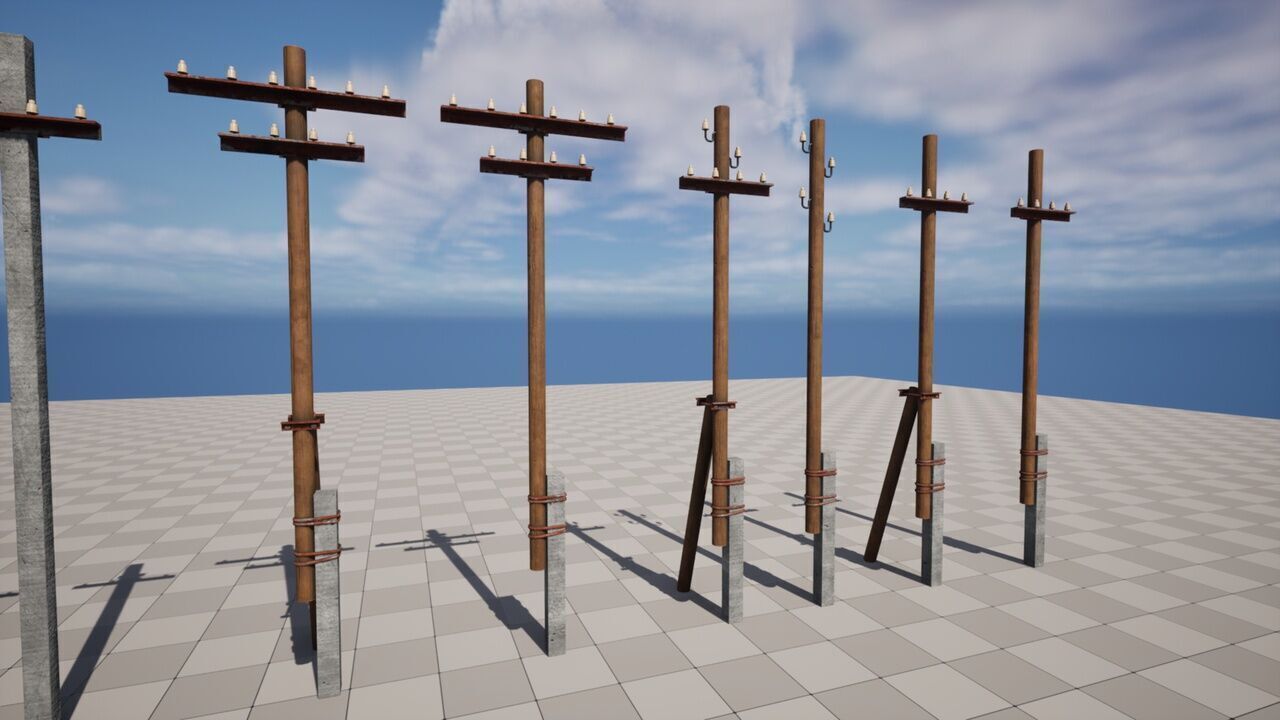 Electric Poles Low-poly 3D model_5