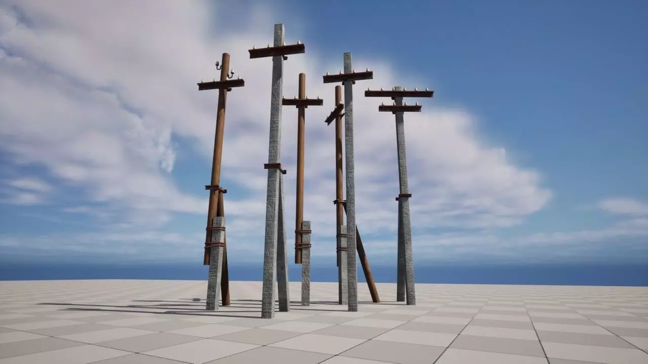 Electric Poles Low-poly 3D model_0