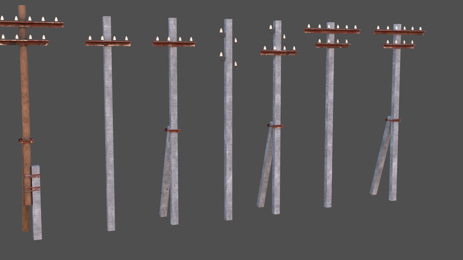 Electric Poles Low-poly 3D model_9