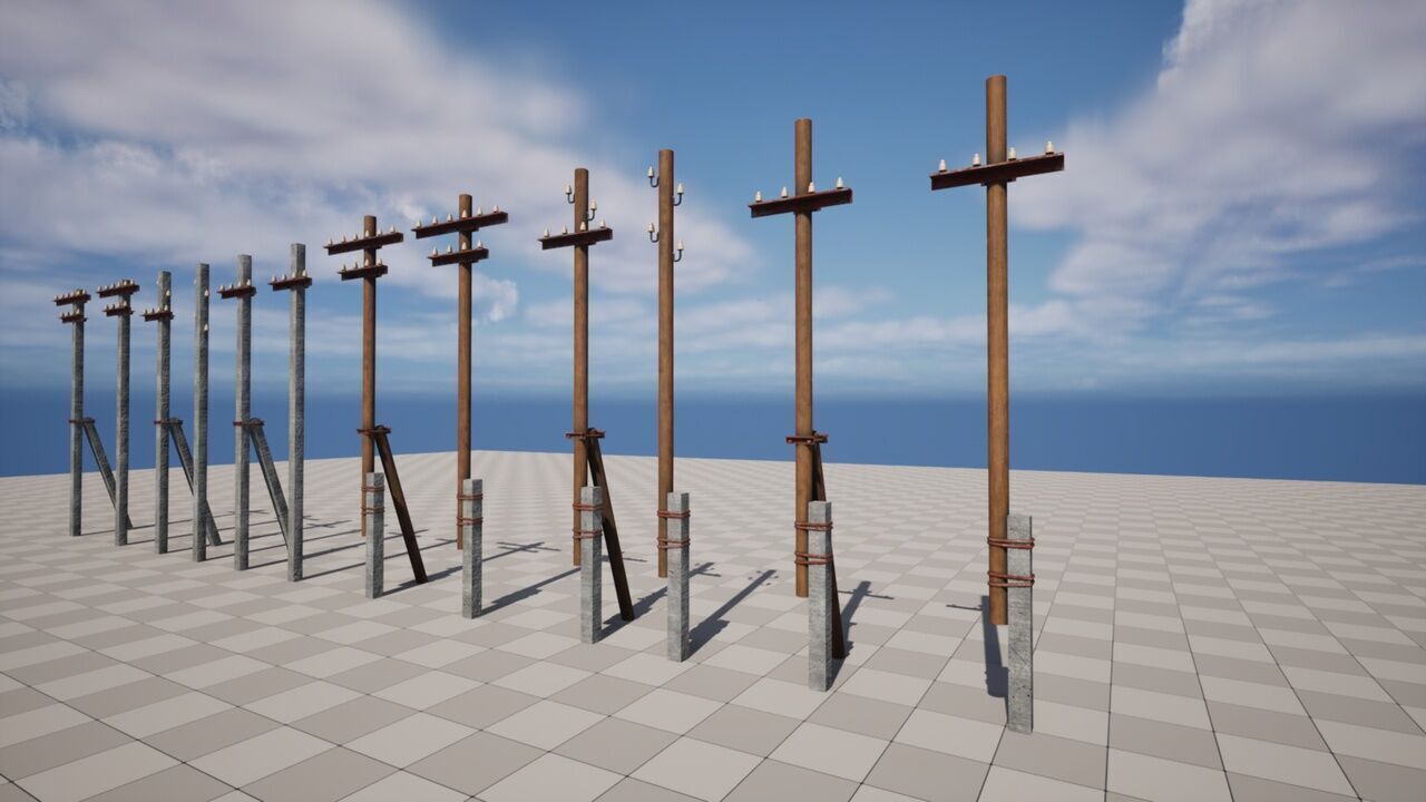 Electric Poles Low-poly 3D model_2