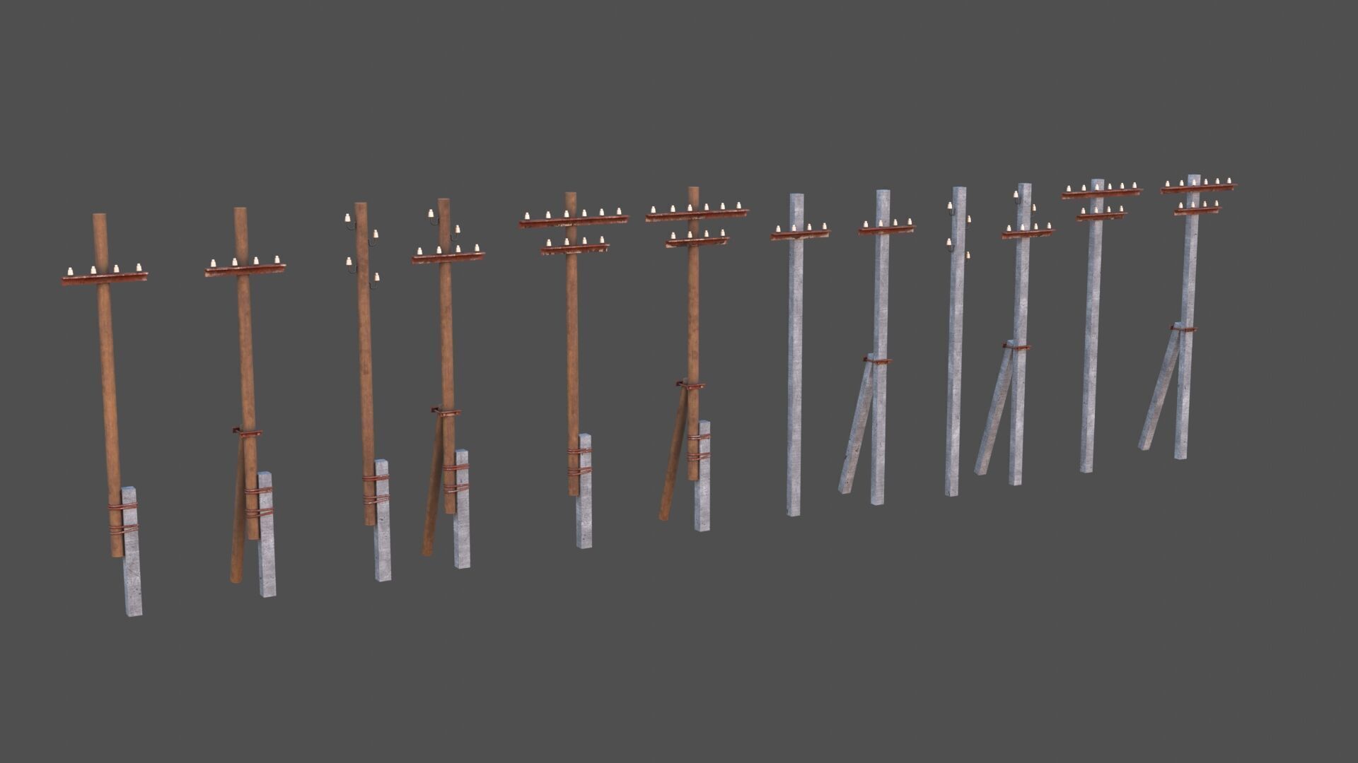 Electric Poles Low-poly 3D model_7