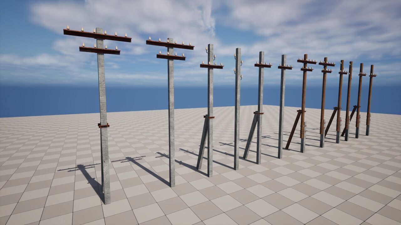 Electric Poles Low-poly 3D model_1